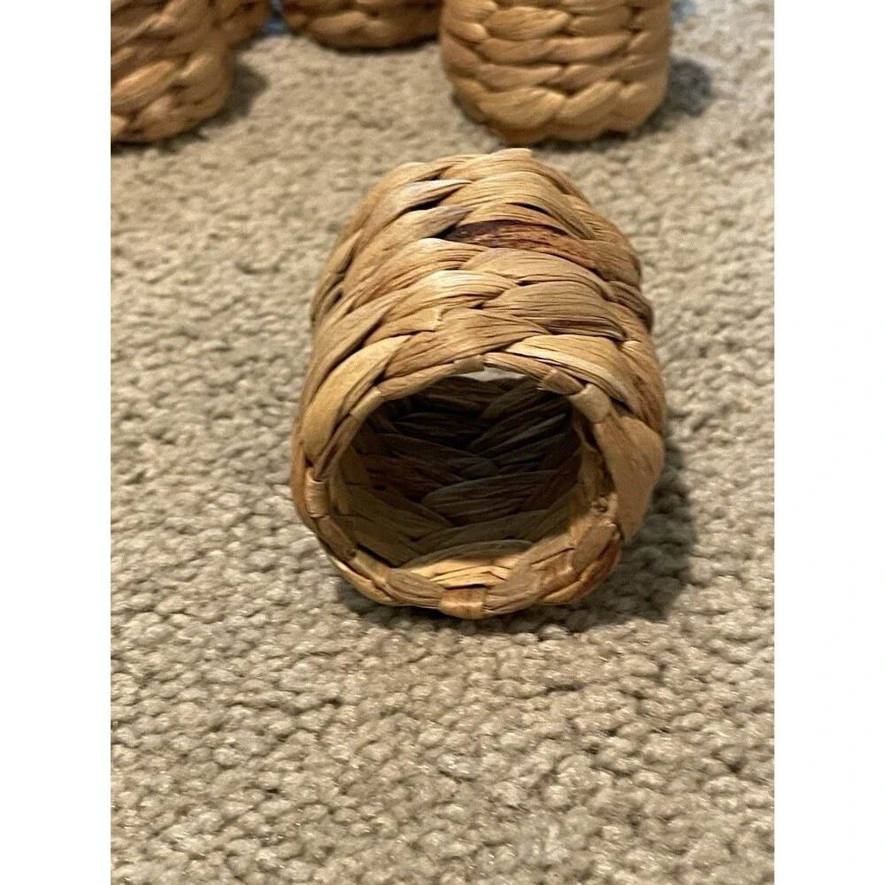 Napkin Rings Wicker Rattan Round Brown Set Of 6 - Picture 4 of 4